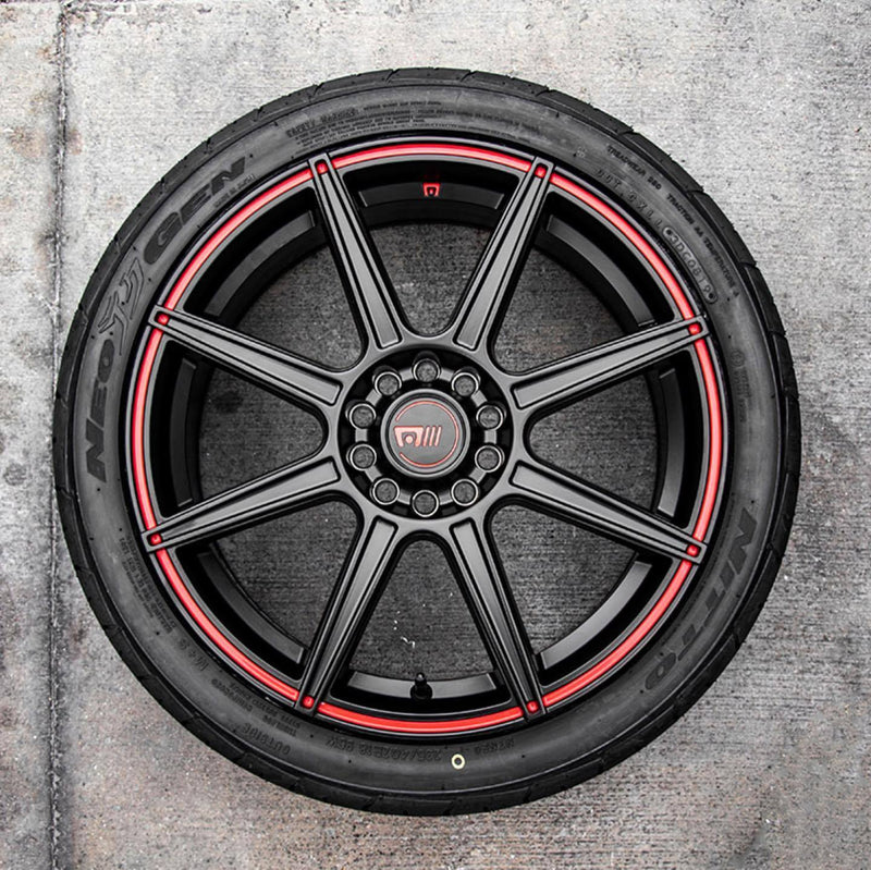 MOTEGI Racing Wheels - 17'' MR142 CS8 Satin Black w/ Red Stripe (5X112/5X114.3)