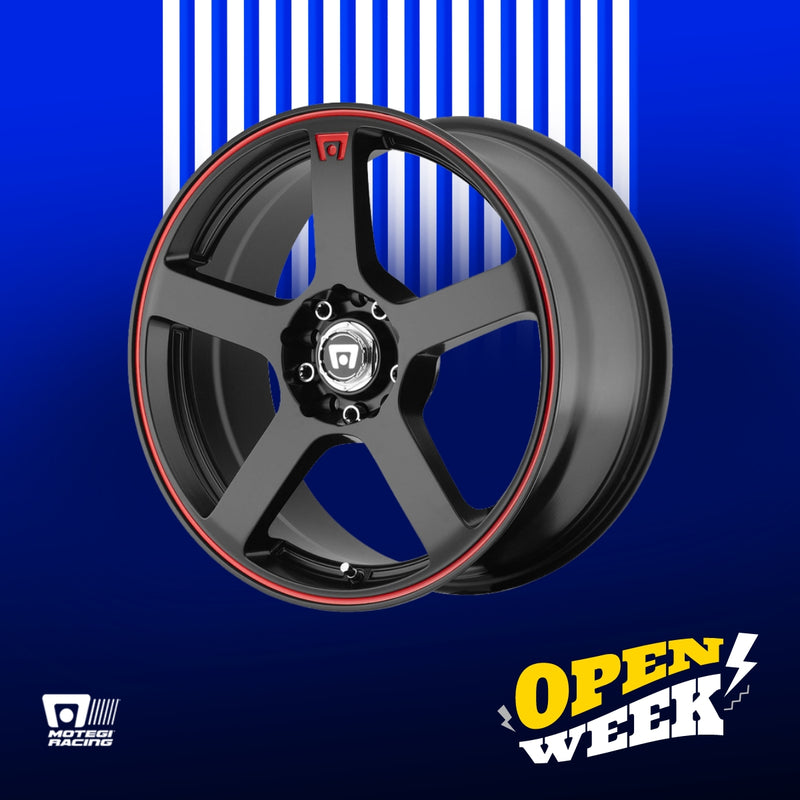 MOTEGI Racing Wheels - 16'' MR116 Matte Black w/ Red Stripe (4X100/4X114.3)