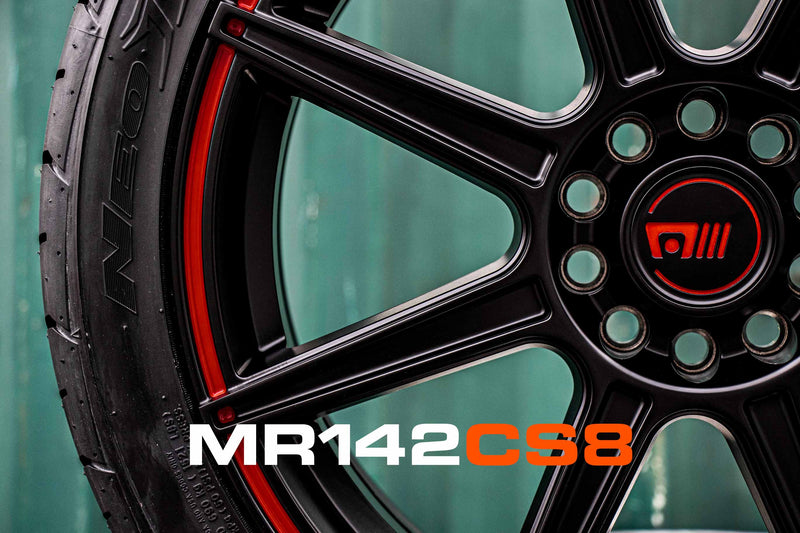 MOTEGI Racing Wheels - 16'' MR142 CS8 Satin Black w/ Red Stripe (5X112/5X114.3)