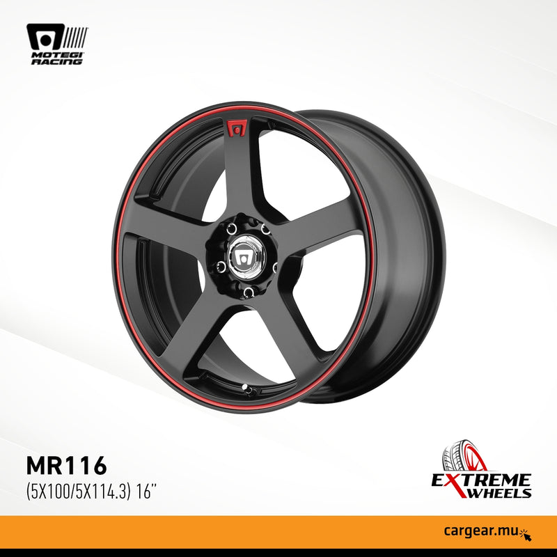 MOTEGI Racing Wheels - 16'' MR116 Matte Black w/ Red Stripe (5X100/5X114.3)