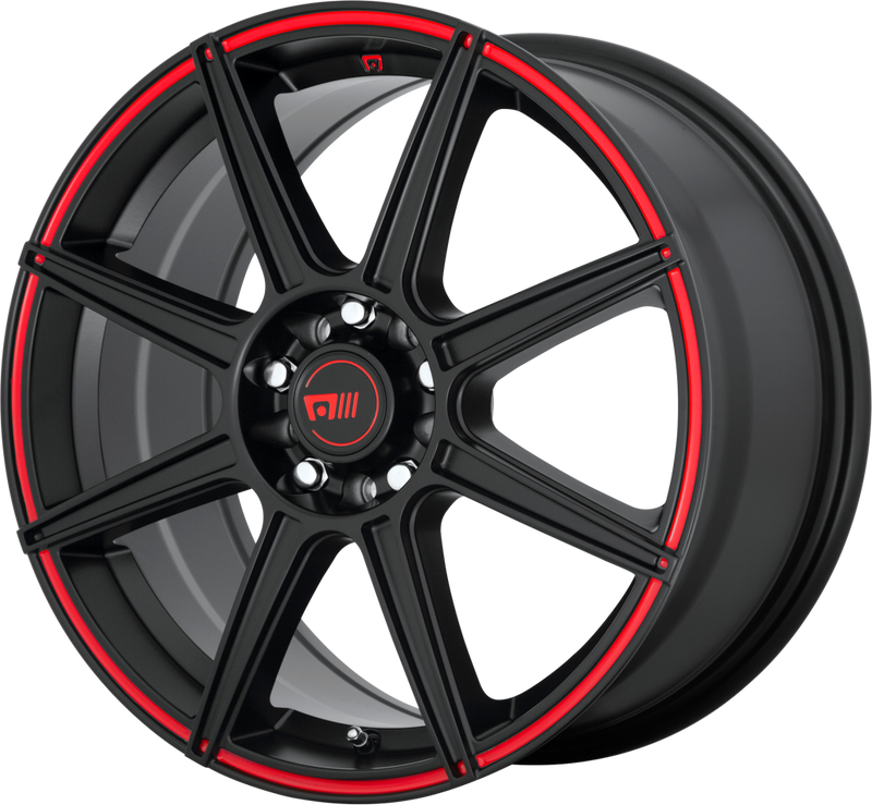 MOTEGI Racing Wheels - 16'' MR142 CS8 Satin Black w/ Red Stripe (5X112/5X114.3)